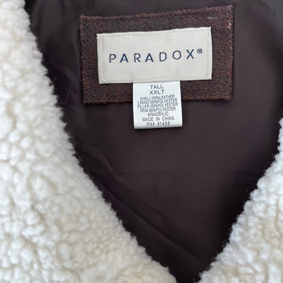 Paradox Brown Leather Sherpa Collar Trim Men Bomber Aviator Jacket Coat XXLT - Picture 5 of 8